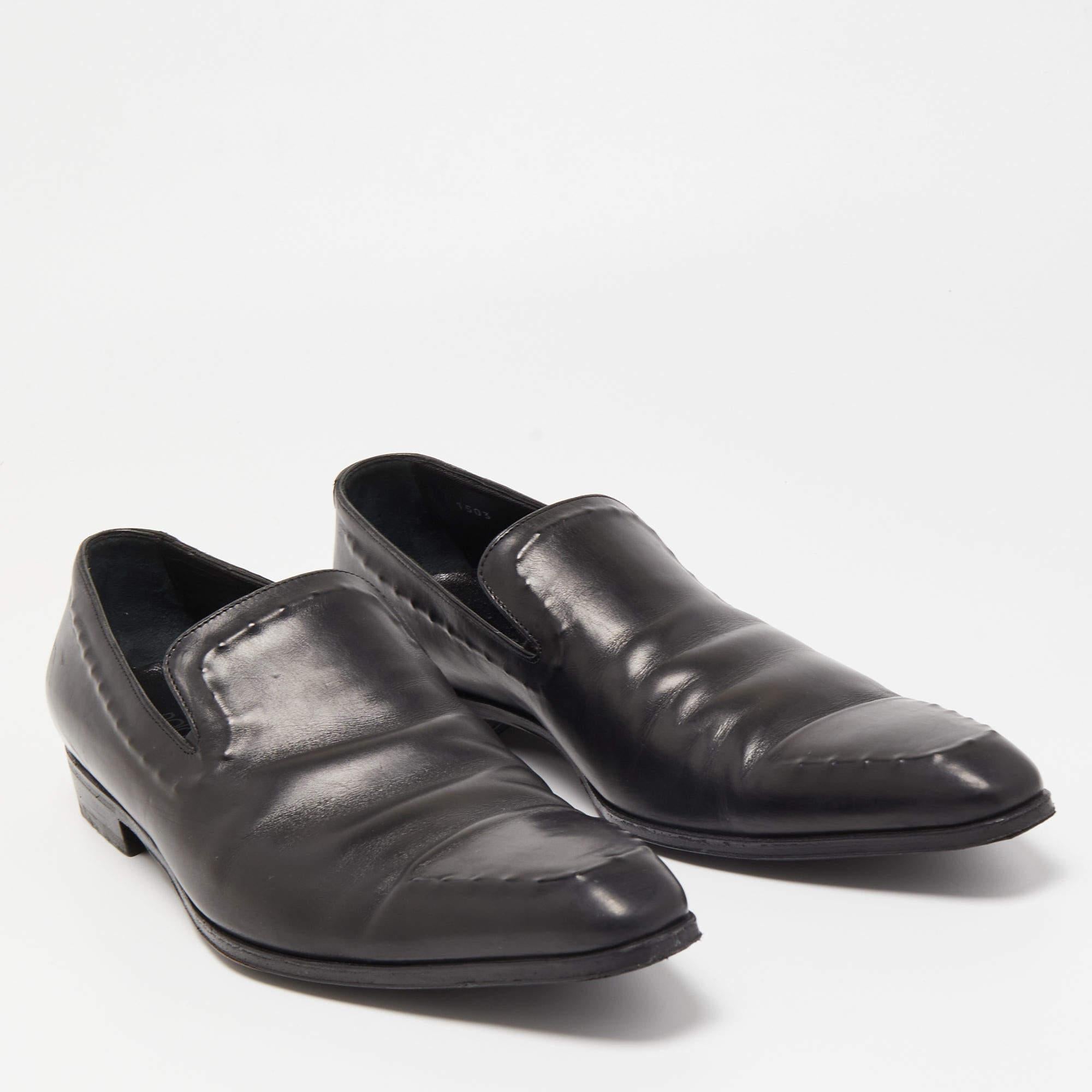 Men's Dolce & Gabbana Black Leather Slip On Loafers Size 42.5 For Sale