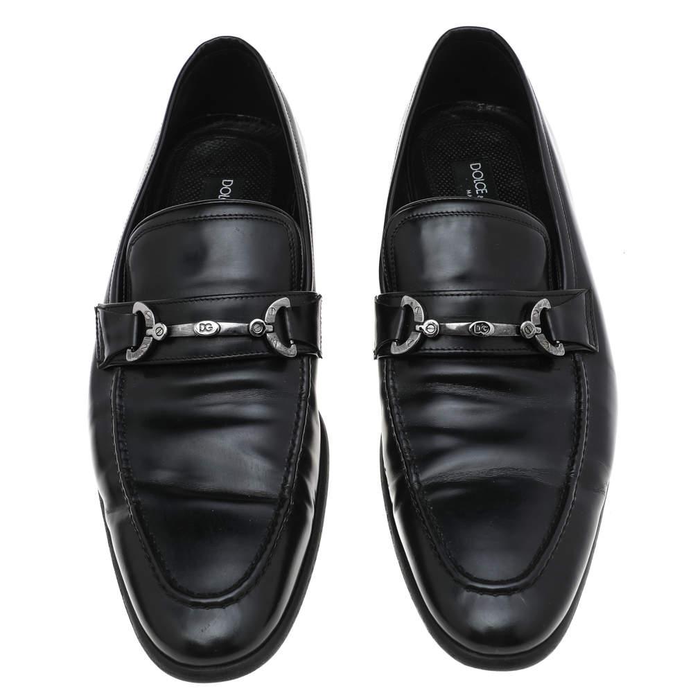Dolce & Gabbana Black Leather Slip On Loafers Size 44 In Good Condition For Sale In Dubai, Al Qouz 2