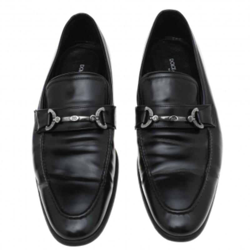 Dolce & Gabbana Schwarzer Leder Slip On Loafers aus Leder Größe 44 Herren im Angebot