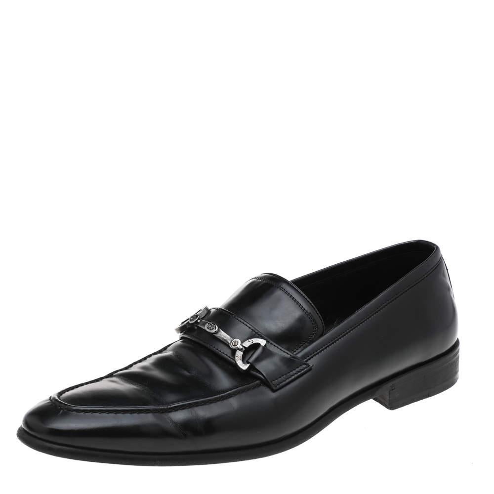 Dolce & Gabbana Black Leather Slip On Loafers Size 44 For Sale 2
