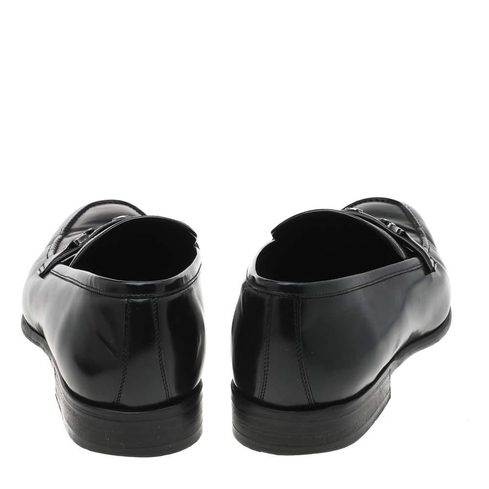 Dolce & Gabbana Black Leather Slip On Loafers Size 44 For Sale 3