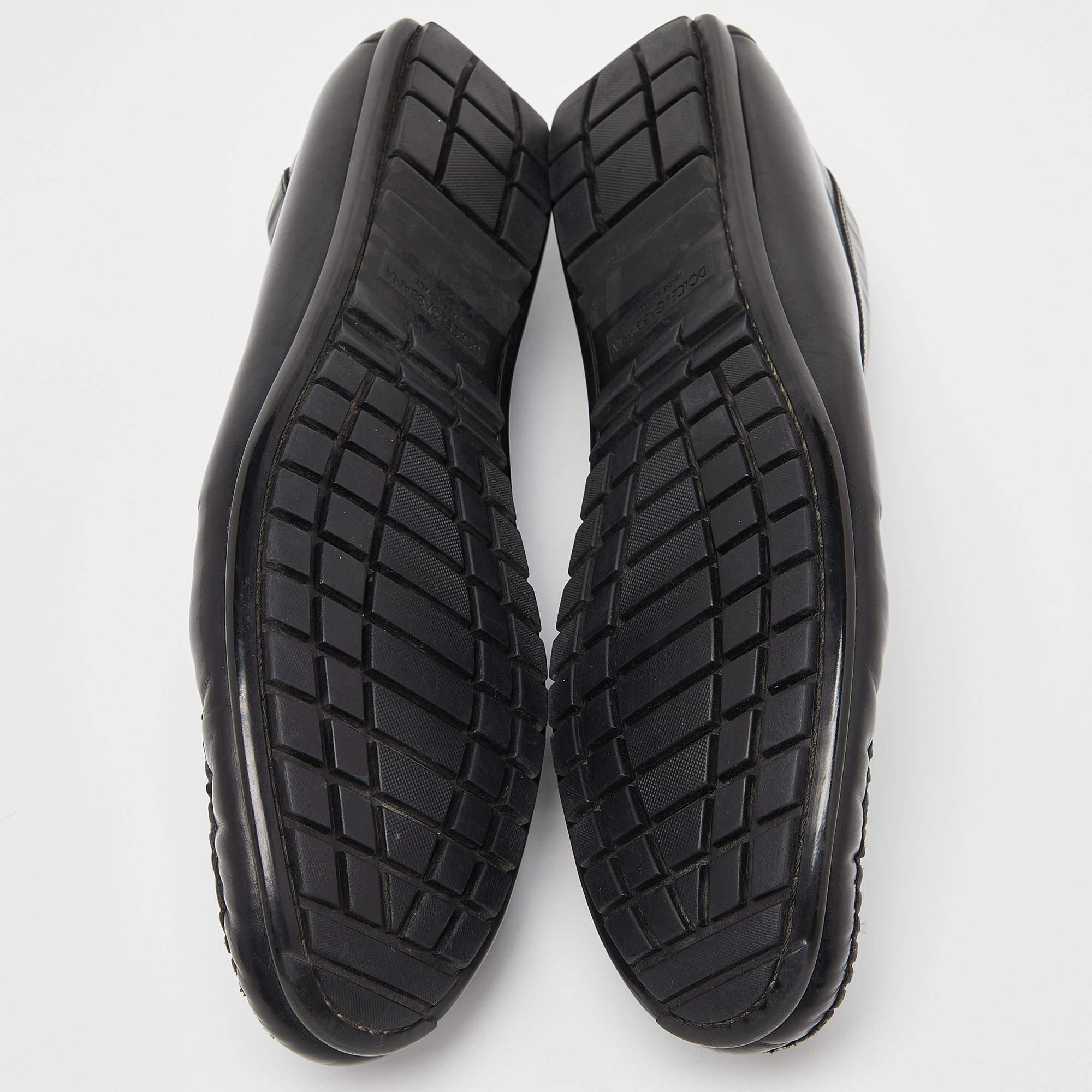 Dolce & Gabbana Black Leather Slip On Loafers Size 44.5 For Sale 4