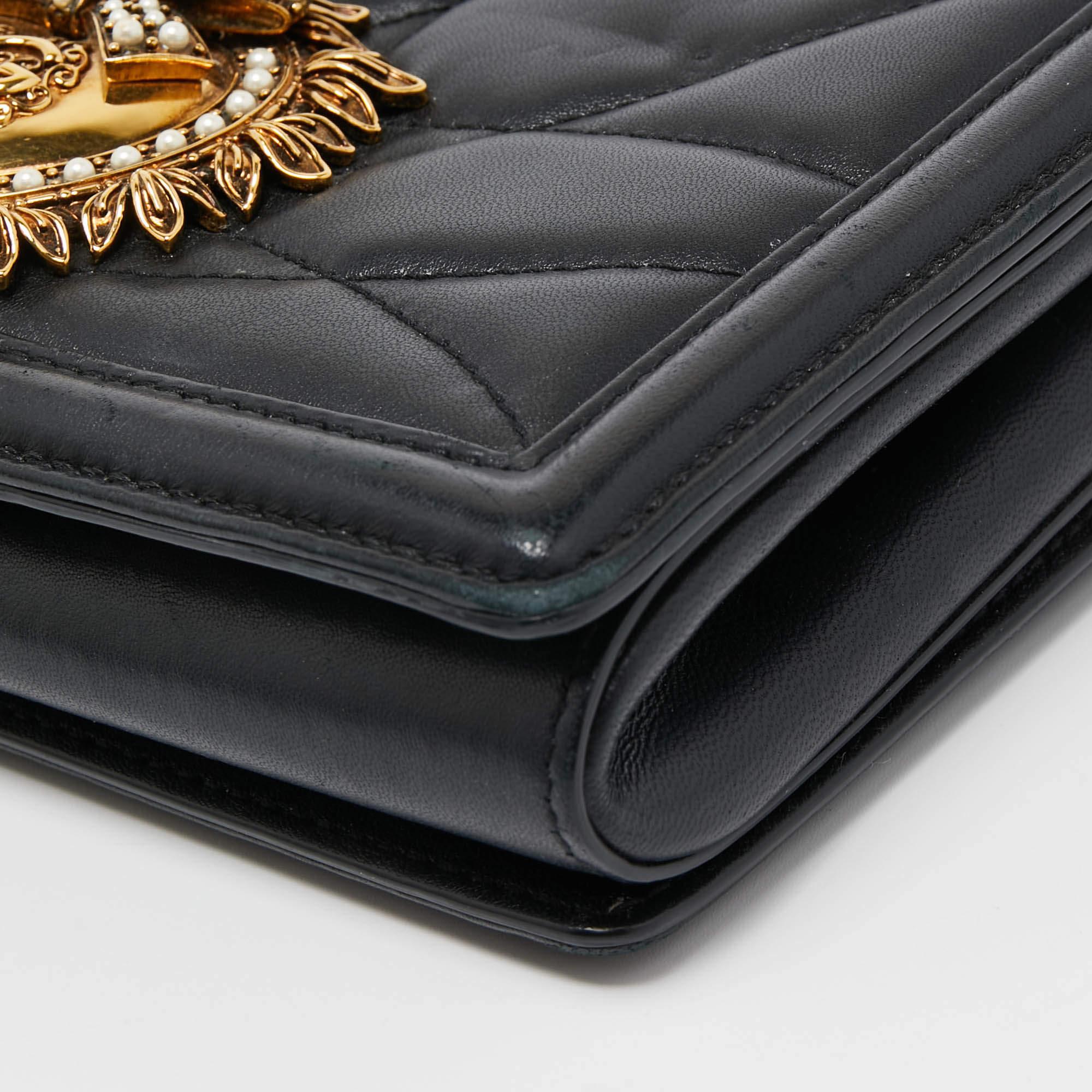 Dolce & Gabbana Black Leather Small Devotion Chain Shoulder Bag 7