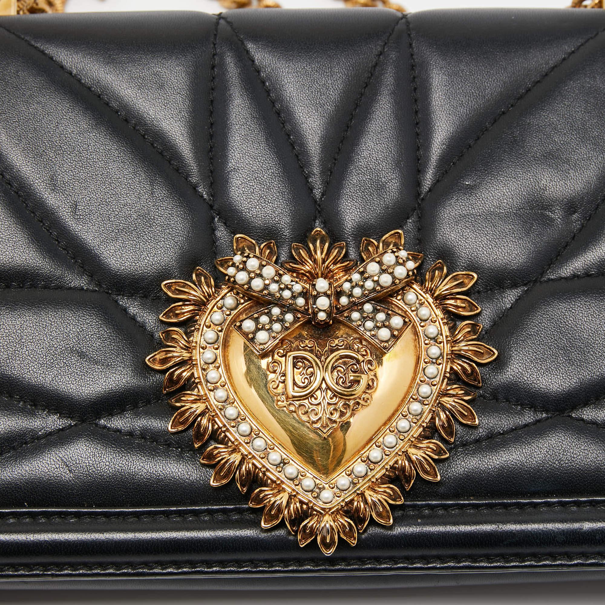 Dolce & Gabbana Black Leather Small Devotion Chain Shoulder Bag 8