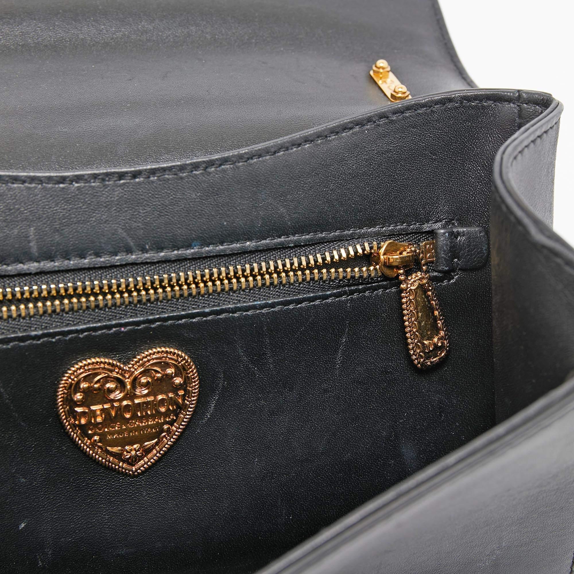 Dolce & Gabbana Black Leather Small Devotion Chain Shoulder Bag 11