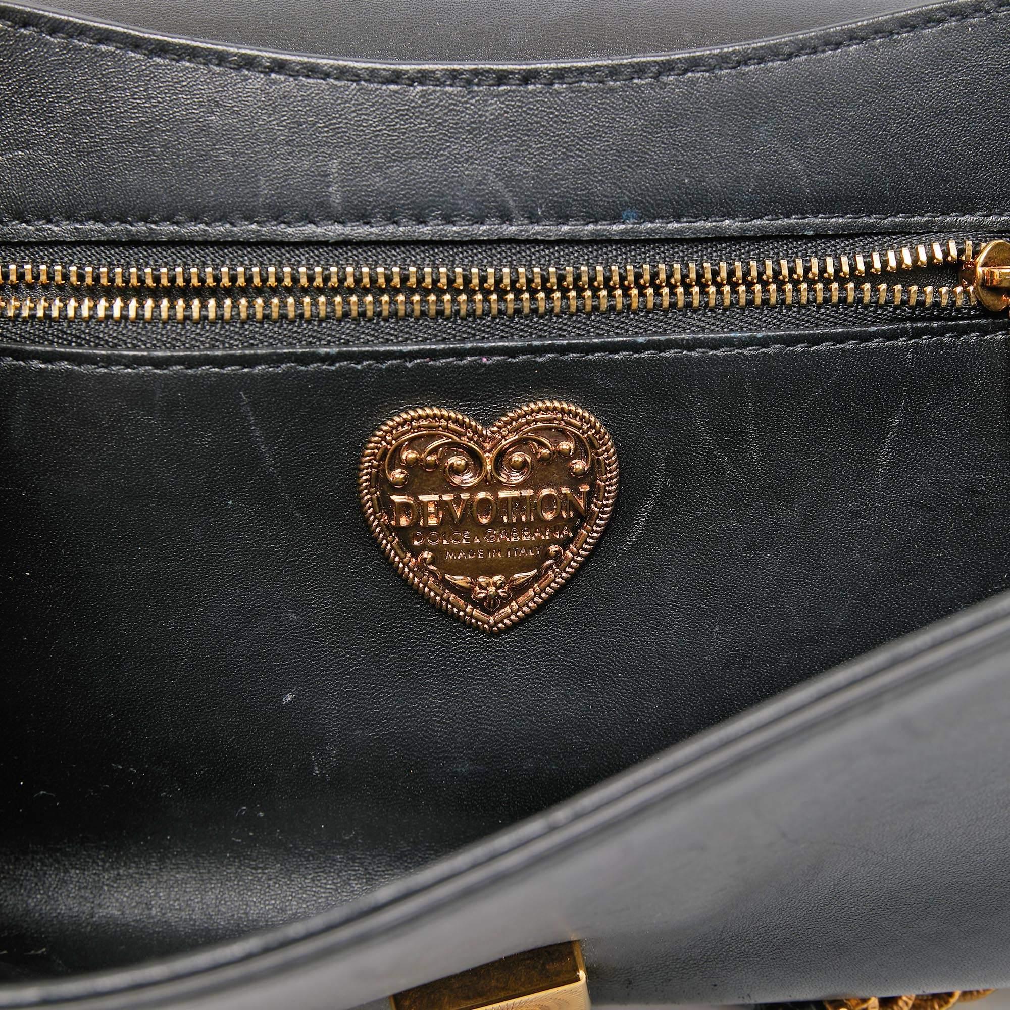 Dolce & Gabbana Black Leather Small Devotion Chain Shoulder Bag 12