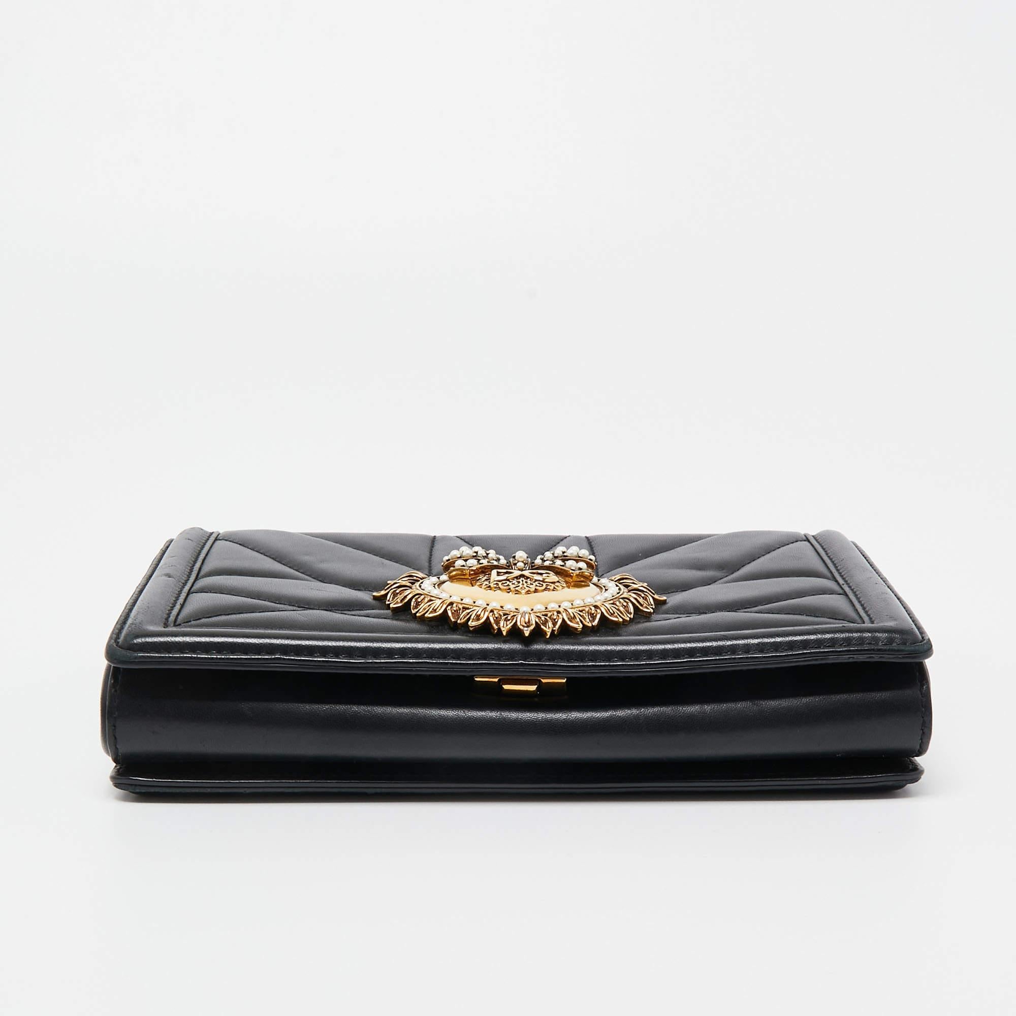 Dolce & Gabbana Black Leather Small Devotion Chain Shoulder Bag 1