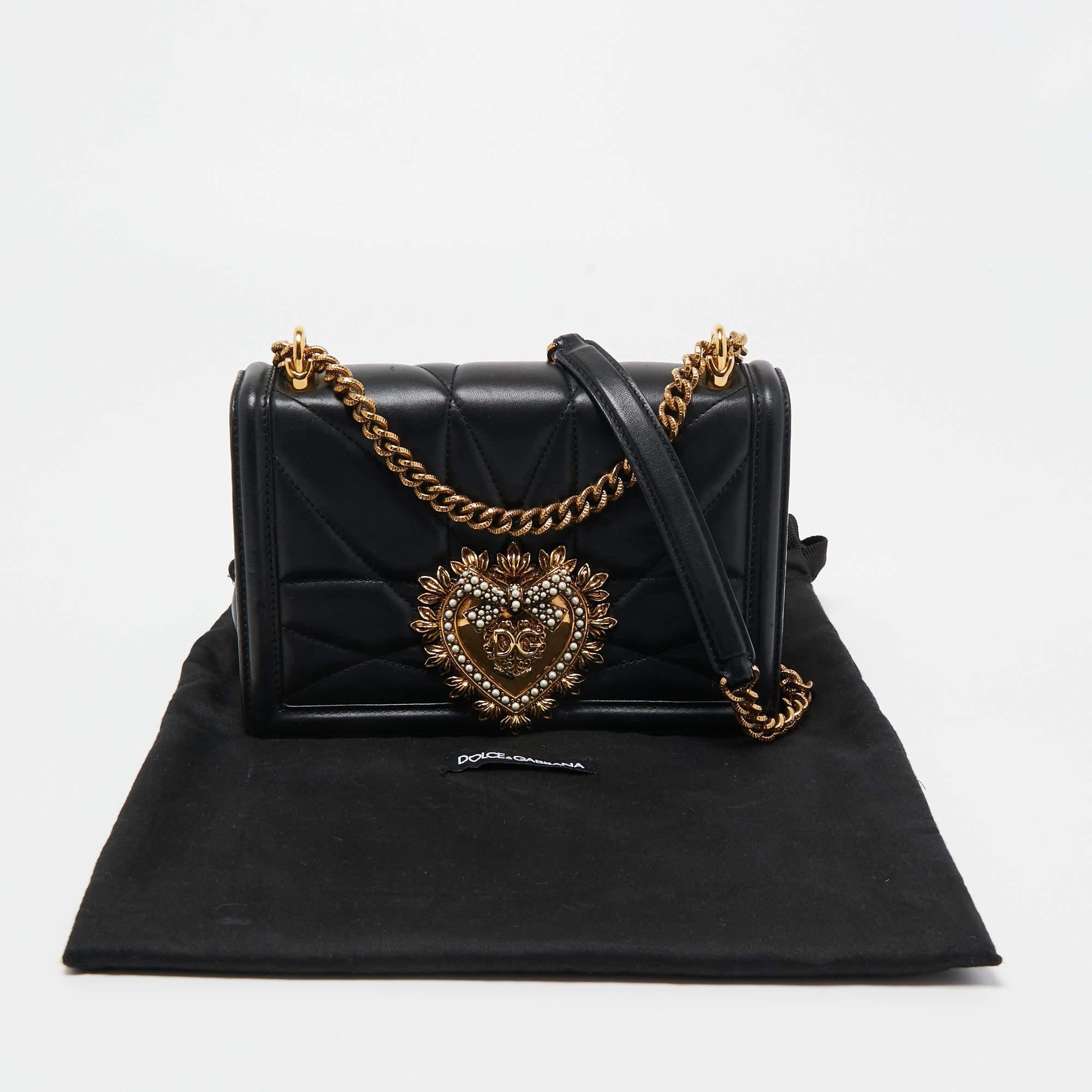 Dolce & Gabbana Black Leather Small Devotion Chain Shoulder Bag 5