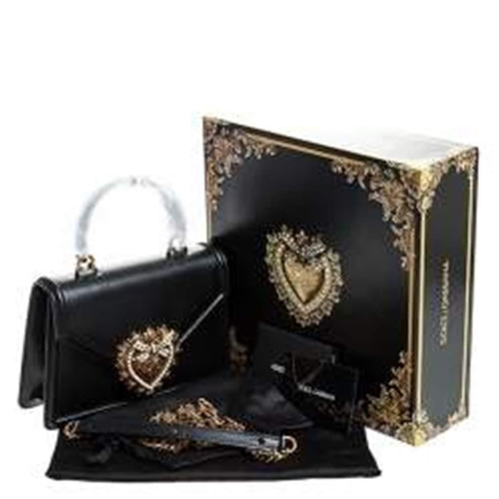 Dolce & Gabbana Black Leather Small Devotion Top Handle Bag 6
