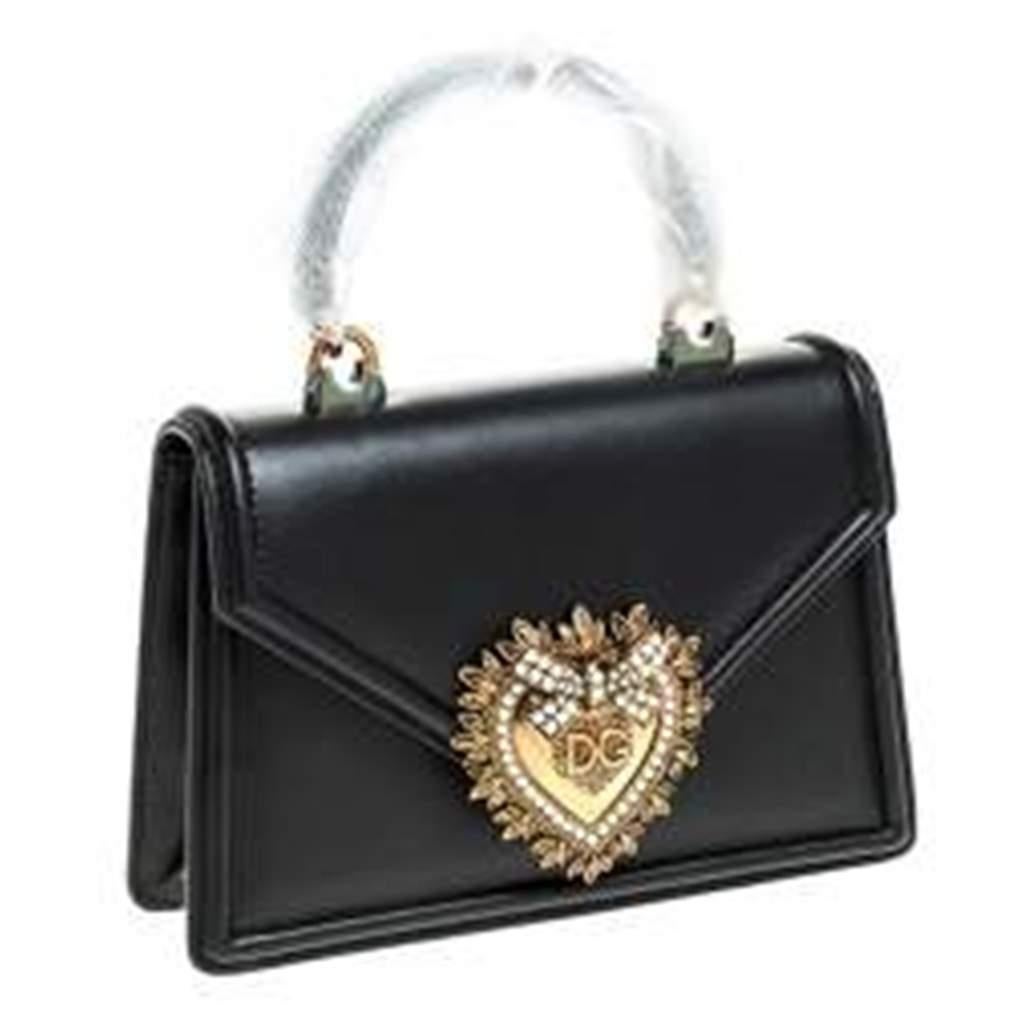 Dolce & Gabbana Black Leather Small Devotion Top Handle Bag In New Condition In Dubai, Al Qouz 2