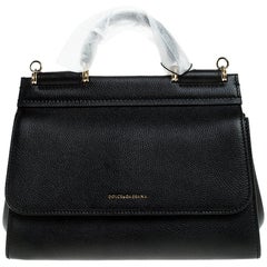 Dolce & Gabbana Black Leather Soft Miss Sicily Top Handle Bag