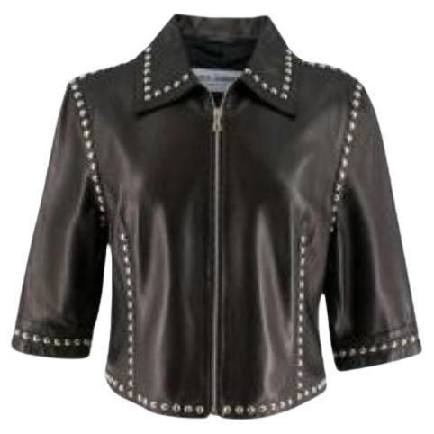 Dolce & Gabbana Black Leather Studded Short Sleeved Jacket For Sale