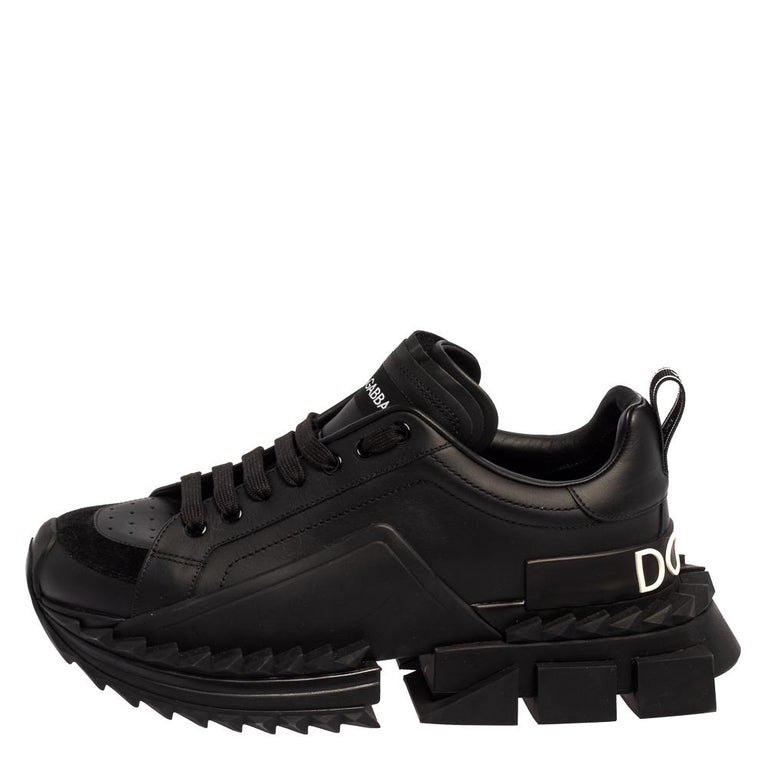 Dolce & Gabbana White Gold Black Leather SUPER KING Sneakers Shoes