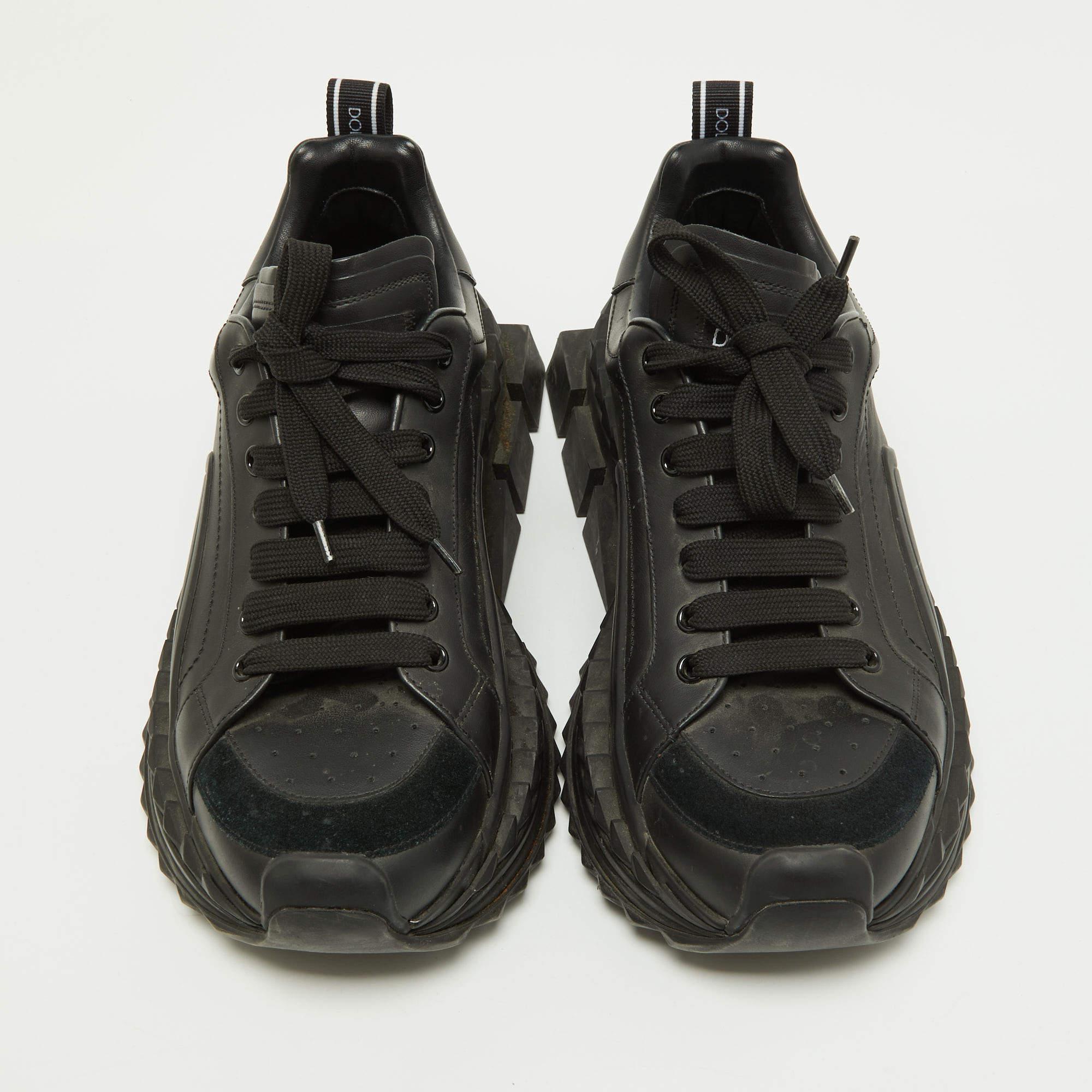 Dolce & Gabbana Black Leather Super King Sneakers Size 42.5 In Good Condition In Dubai, Al Qouz 2