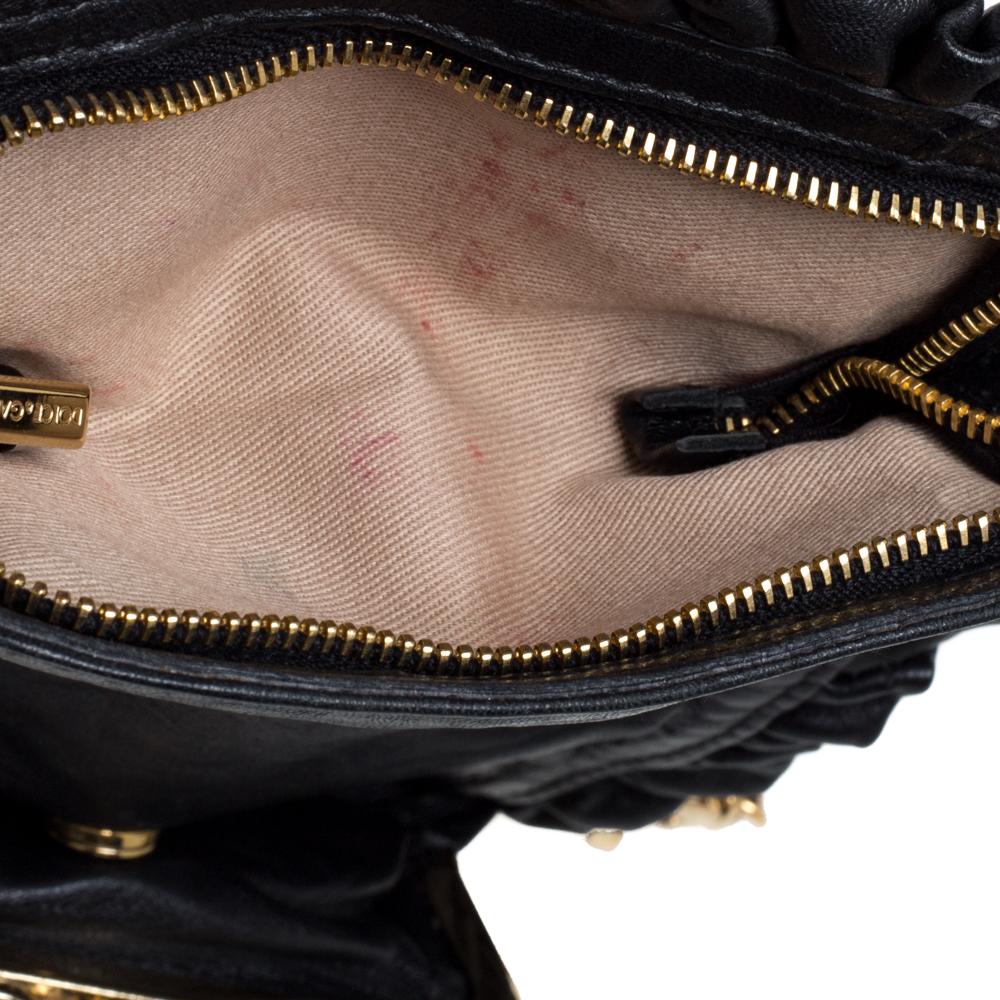 Dolce & Gabbana Black Leather XX Anniversary Ruffle Chain Clutch 4