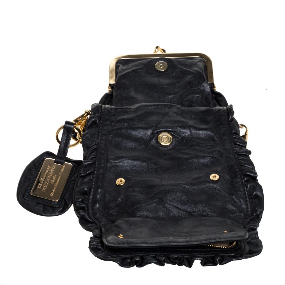 Dolce & Gabbana Black Leather XX Anniversary Ruffle Chain Clutch 5