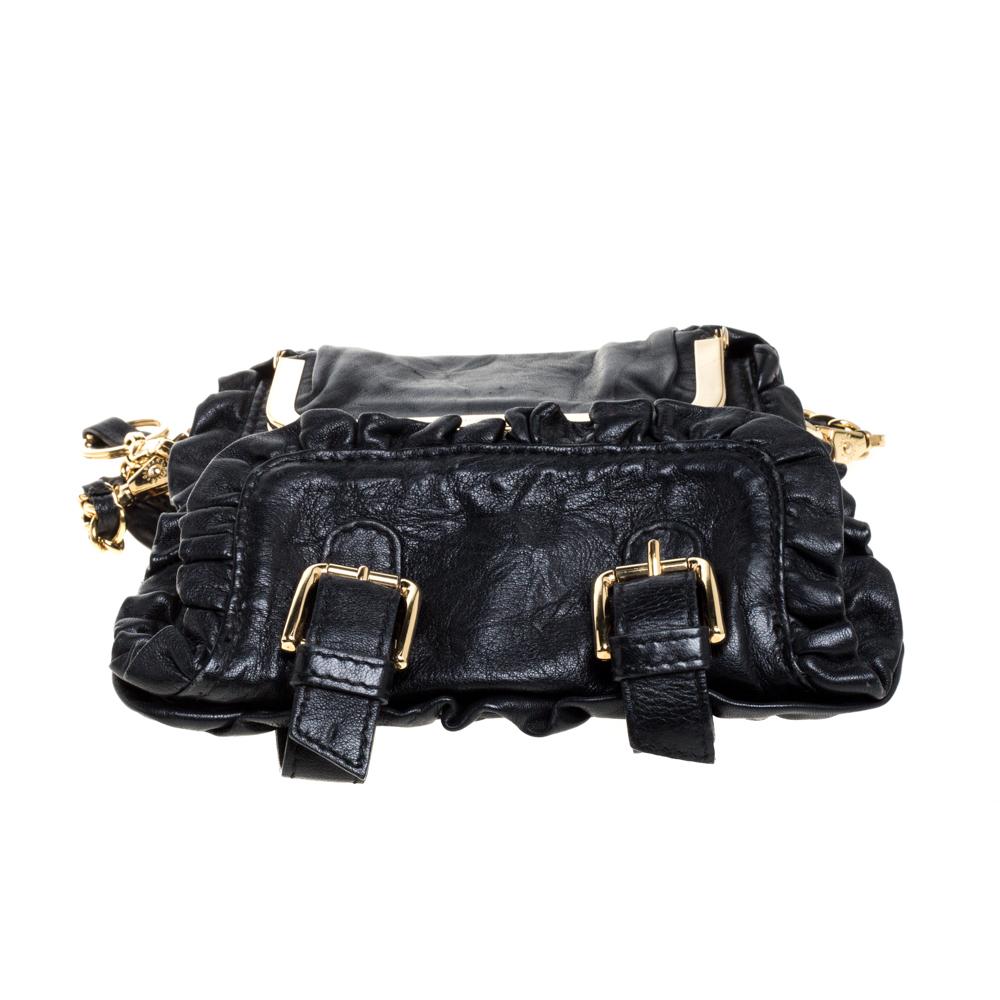 Dolce & Gabbana Black Leather XX Anniversary Ruffle Chain Clutch In Fair Condition In Dubai, Al Qouz 2