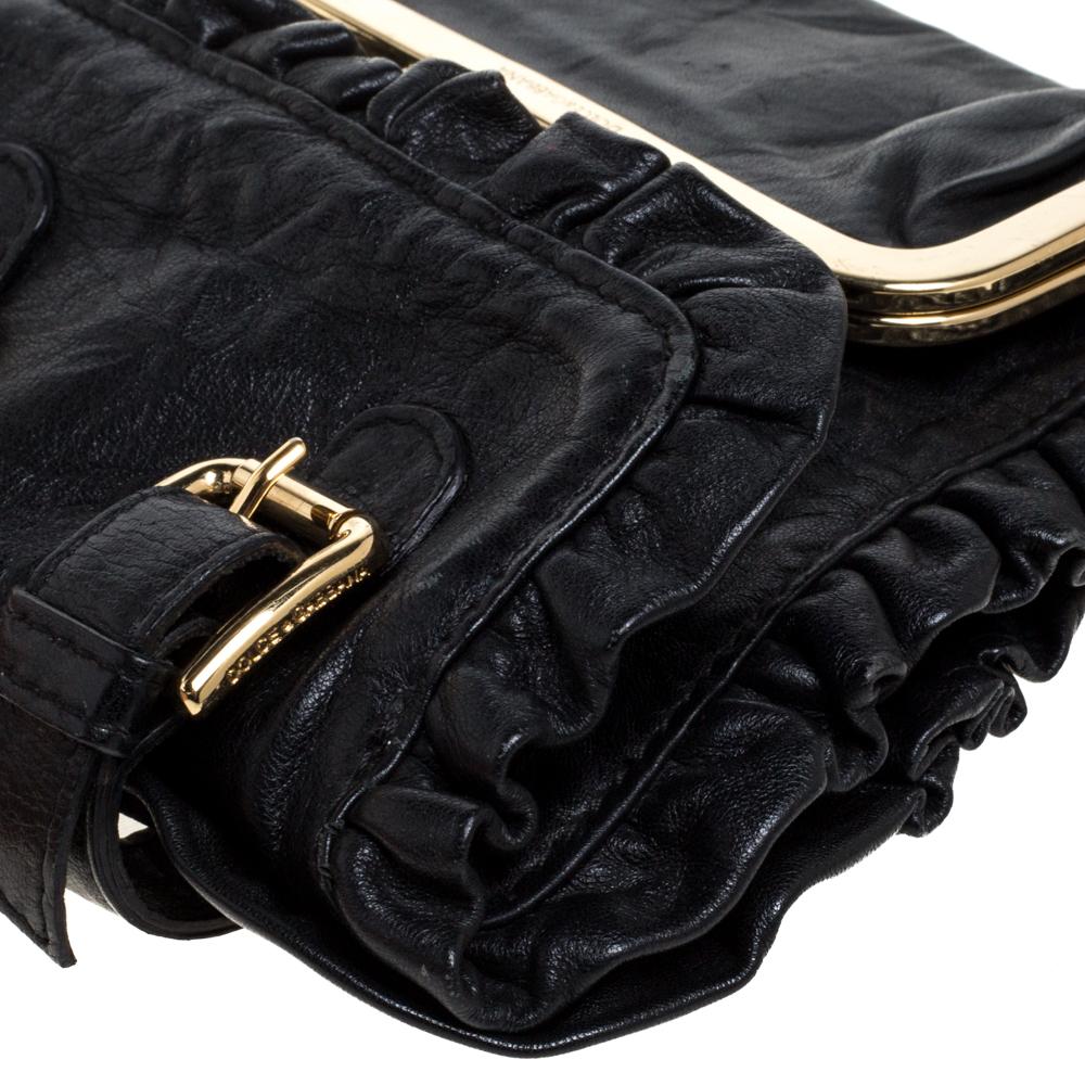 Women's Dolce & Gabbana Black Leather XX Anniversary Ruffle Chain Clutch