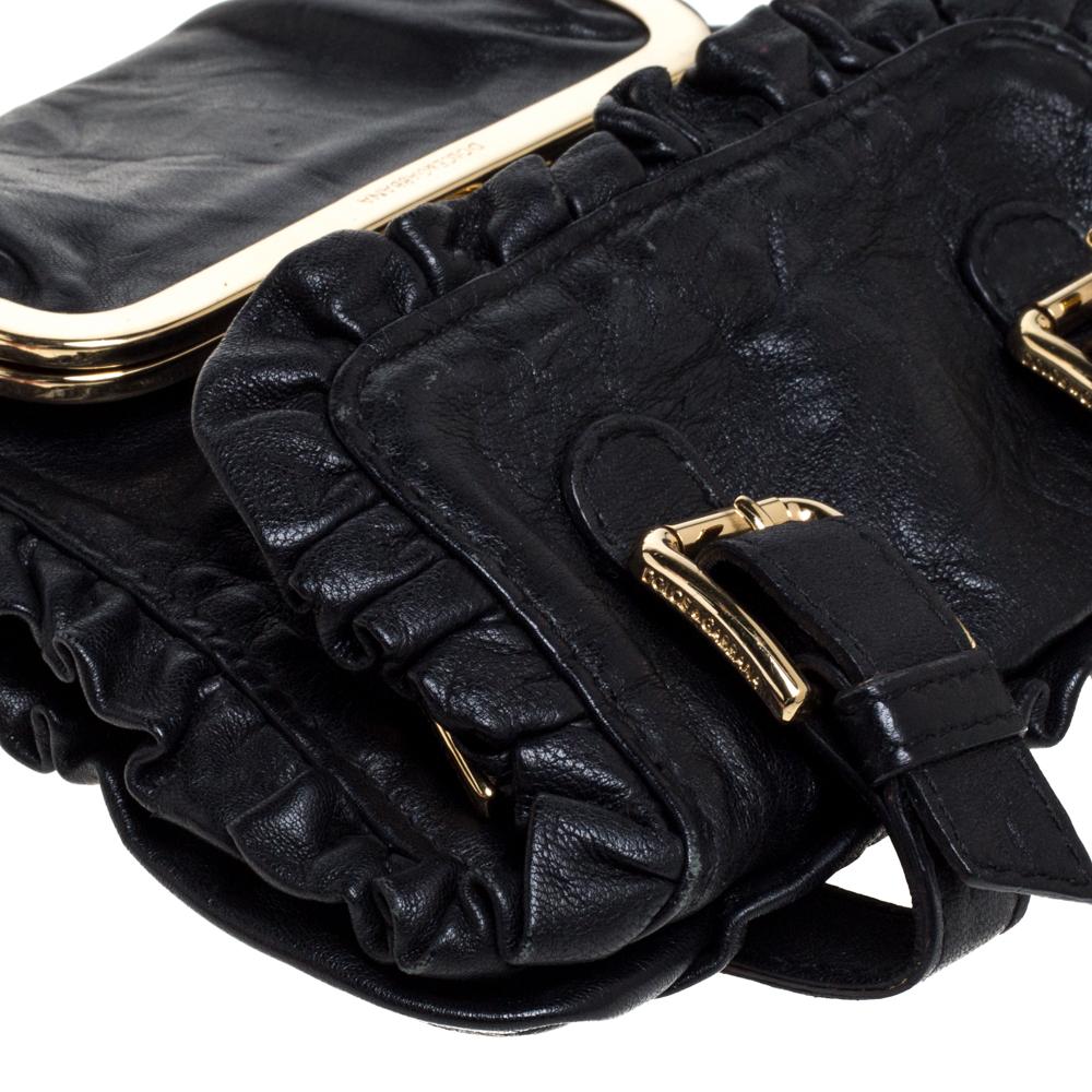 Dolce & Gabbana Black Leather XX Anniversary Ruffle Chain Clutch 1