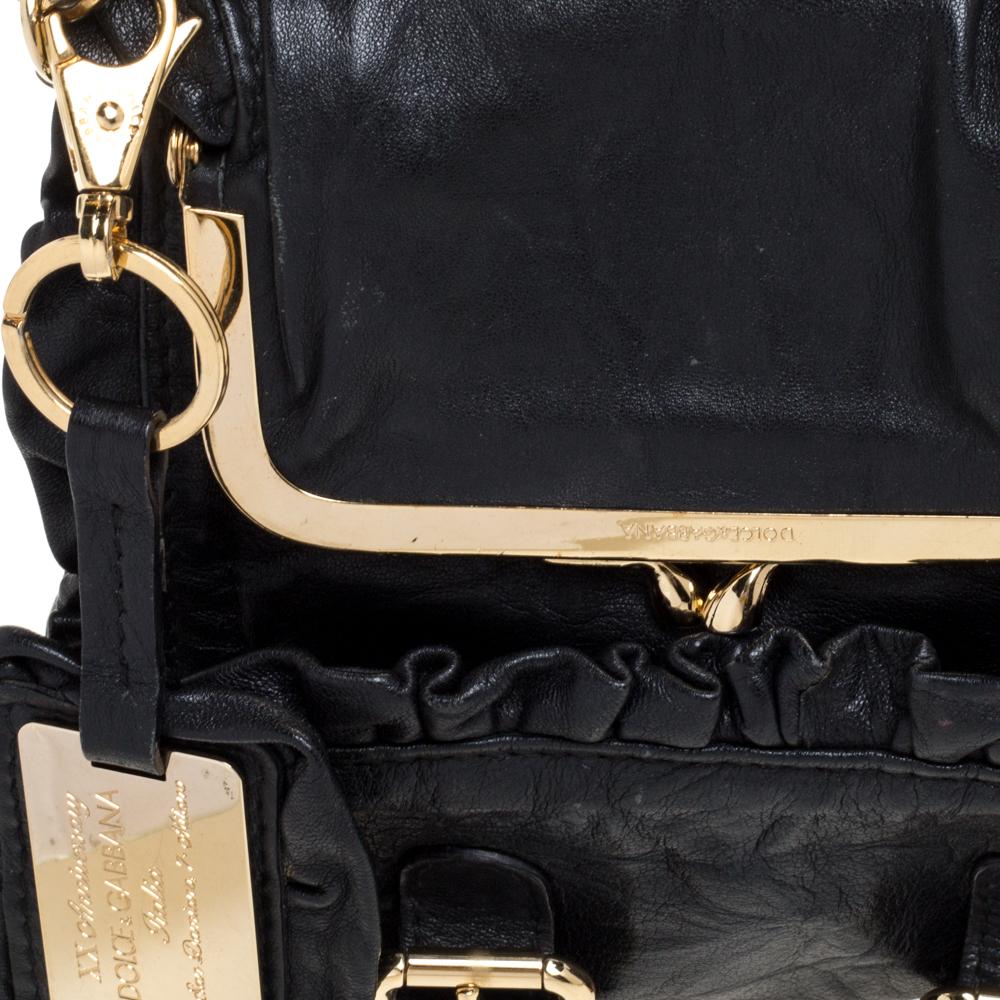 Dolce & Gabbana Black Leather XX Anniversary Ruffle Chain Clutch 2