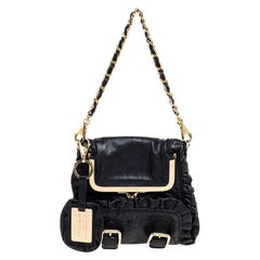 Dolce & Gabbana Black Leather XX Anniversary Ruffle Chain Clutch
