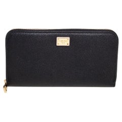 Dolce & Gabbana Black Leather Zip Around Continental Wallet