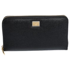 Dolce & Gabbana Black Leather Zip Around Wallet