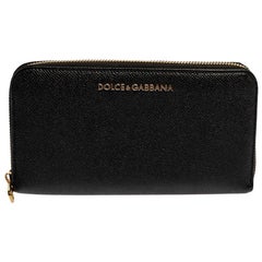 Dolce & Gabbana Black Leather Zip Around Wallet