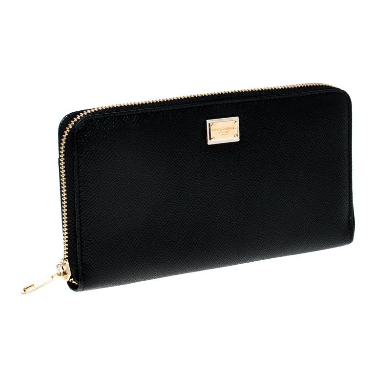 Dolce and Gabbana Black Leather Zip Around Wallet For Sale at 1stDibs