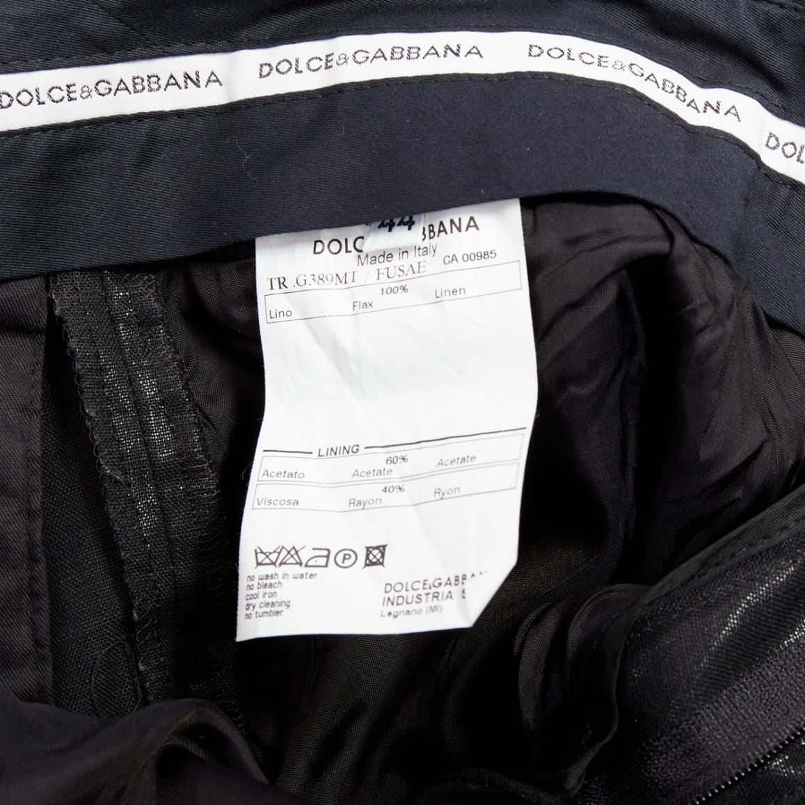 DOLCE GABBANA black linen metallic coated half canvas flap pocket suit IT44 XS en venta 6