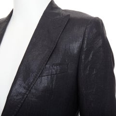 DOLCE GABBANA black linen metallic coated half canvas flap pocket suit IT44 XS