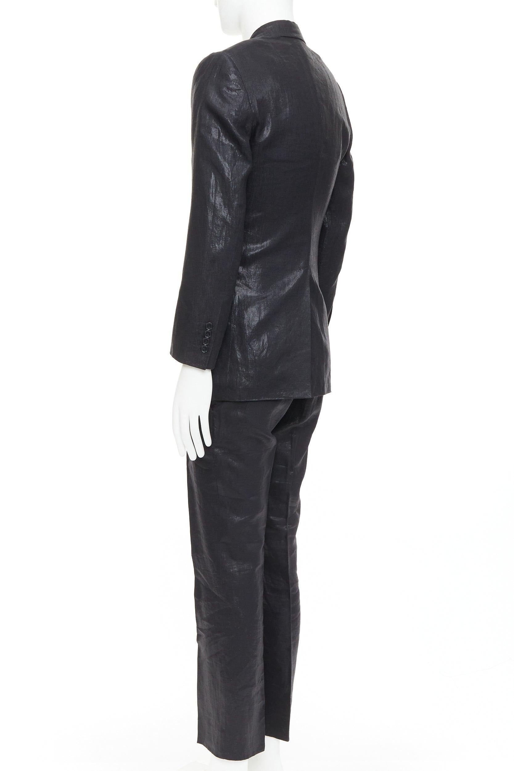 DOLCE GABBANA black linen metallic coated half canvas flap pocket suit IT44 XS en venta 1