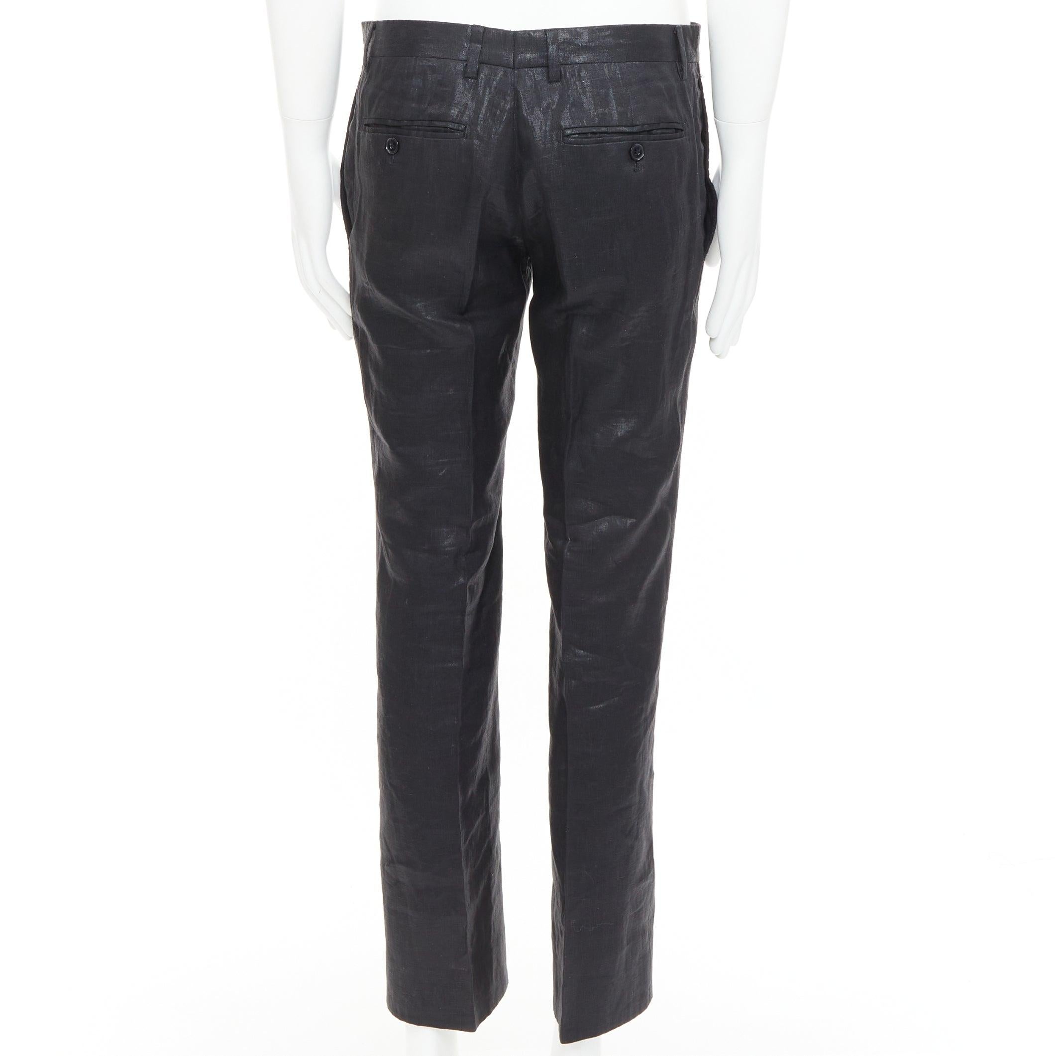 DOLCE GABBANA black linen metallic coated half canvas flap pocket suit IT44 XS en venta 4