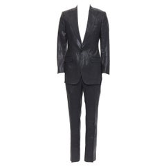 DOLCE GABBANA black linen metallic coated half canvas flap pocket suit IT44 XS
