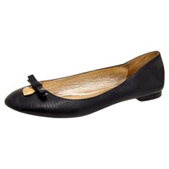Dolce & Gabbana Black Lizard Embossed Leather Bow Detail Ballet Flats Size 37.5