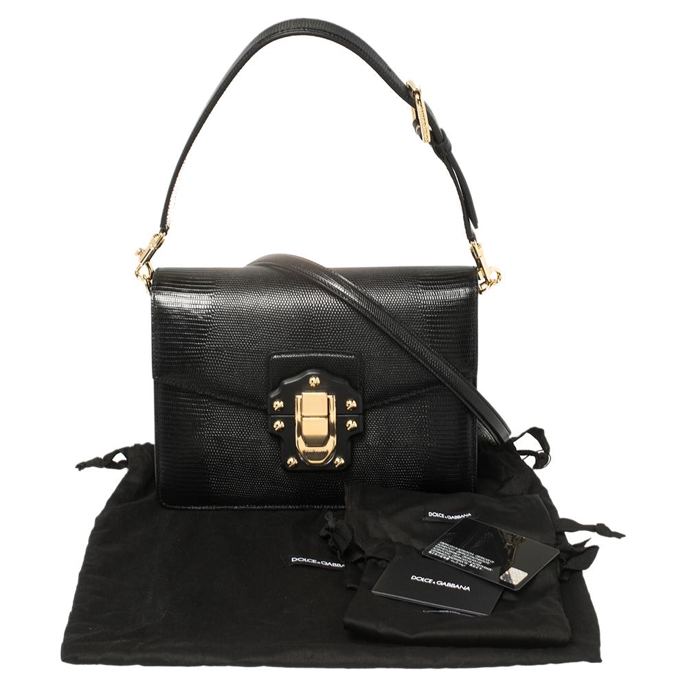 Dolce & Gabbana Black Lizard Embossed Leather Lucia Shoulder Bag 7