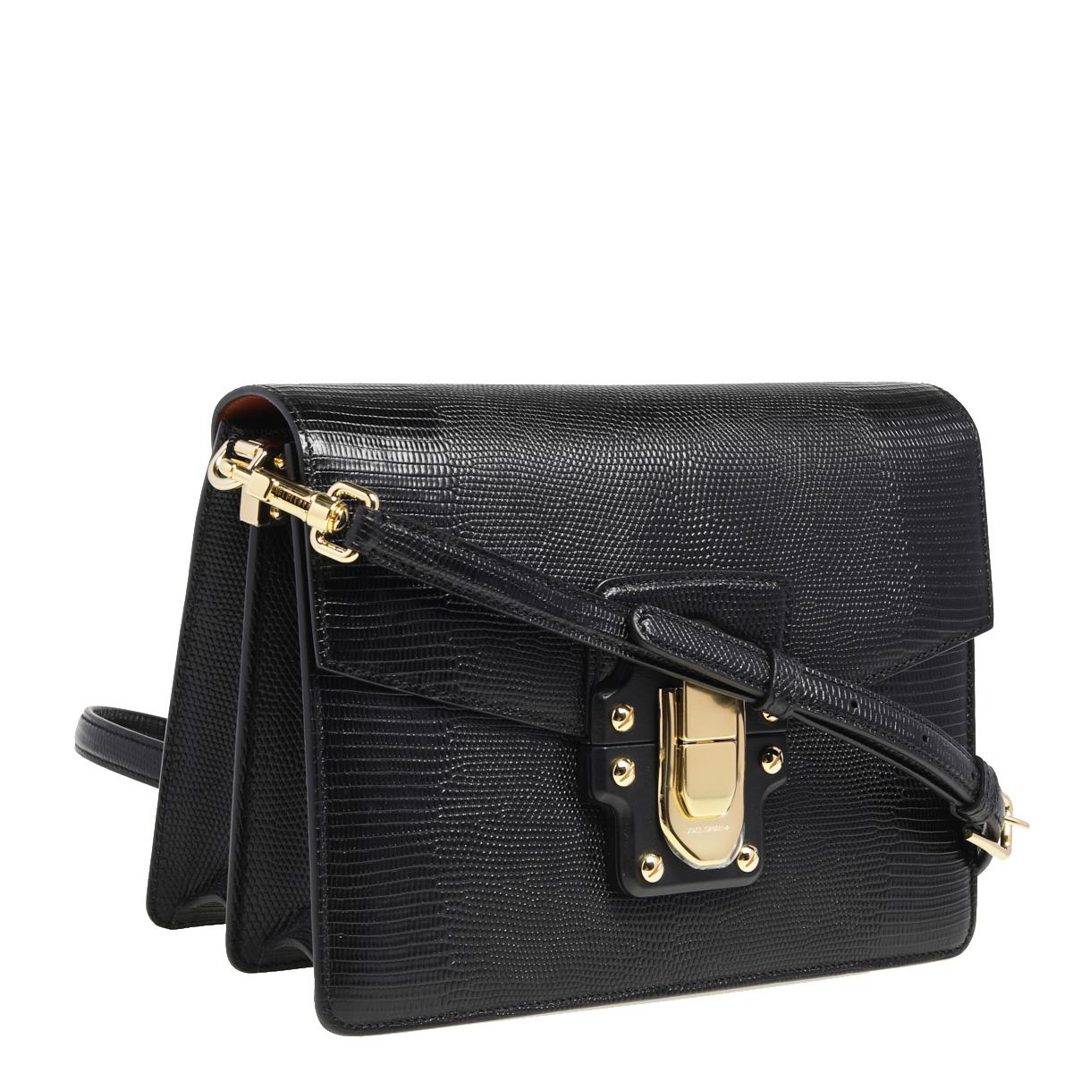 Women's Dolce & Gabbana Black Lizard Embossed Leather Lucia Shoulder Bag