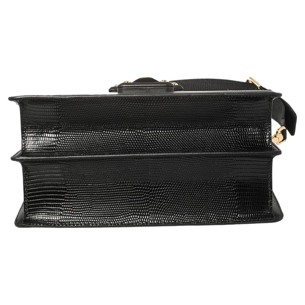 Dolce & Gabbana Black Lizard Embossed Leather Lucia Shoulder Bag 1