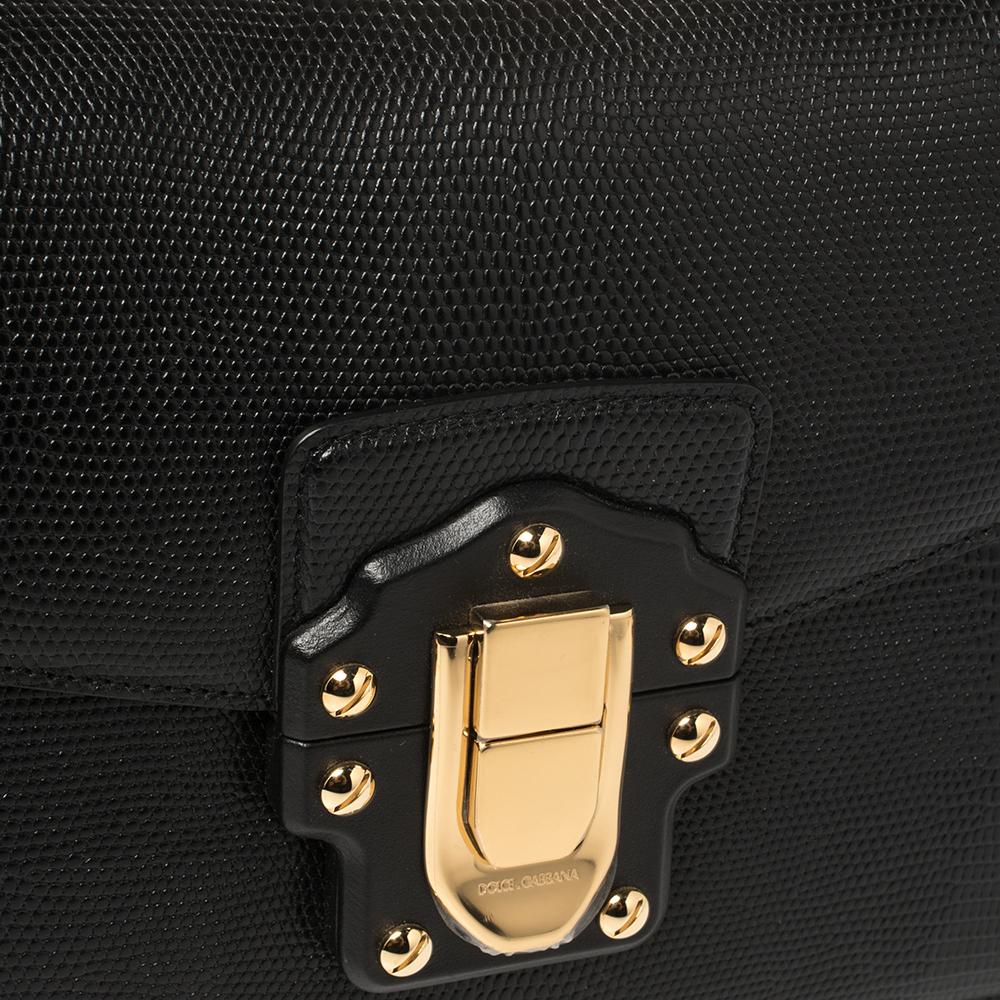 Dolce & Gabbana Black Lizard Embossed Leather Lucia Shoulder Bag 2