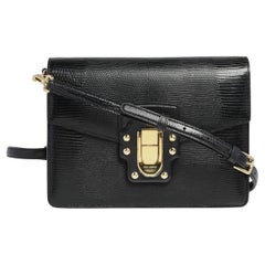 Dolce & Gabbana Black Lizard Embossed Leather Lucia Shoulder Bag