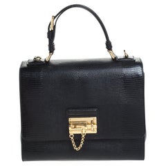 Dolce & Gabbana Black Lizard Embossed Leather Medium Miss Monica Top Handle Bag