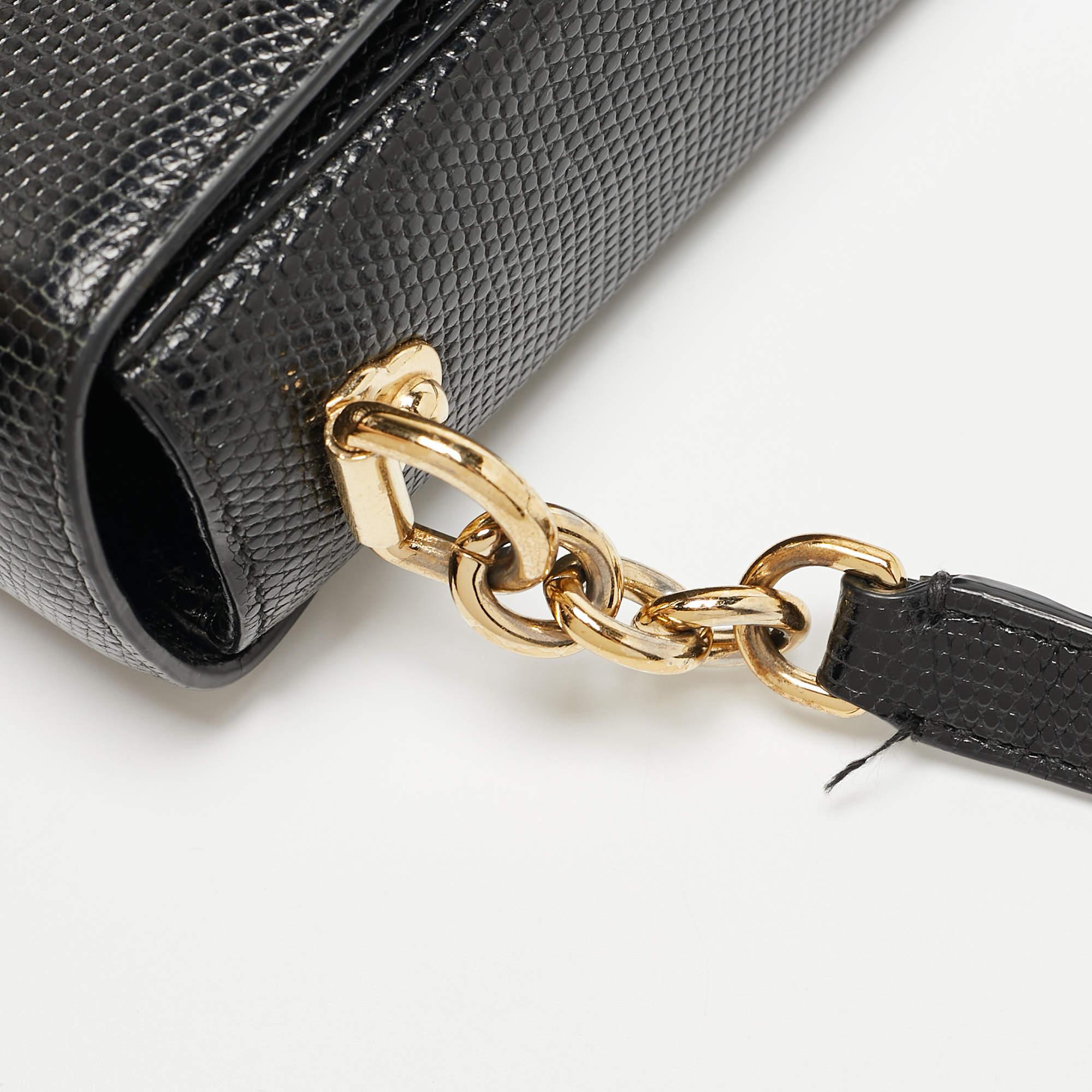 Dolce & Gabbana Black Lizard Embossed Leather Mini DG Millennials Crossbody Bag 13