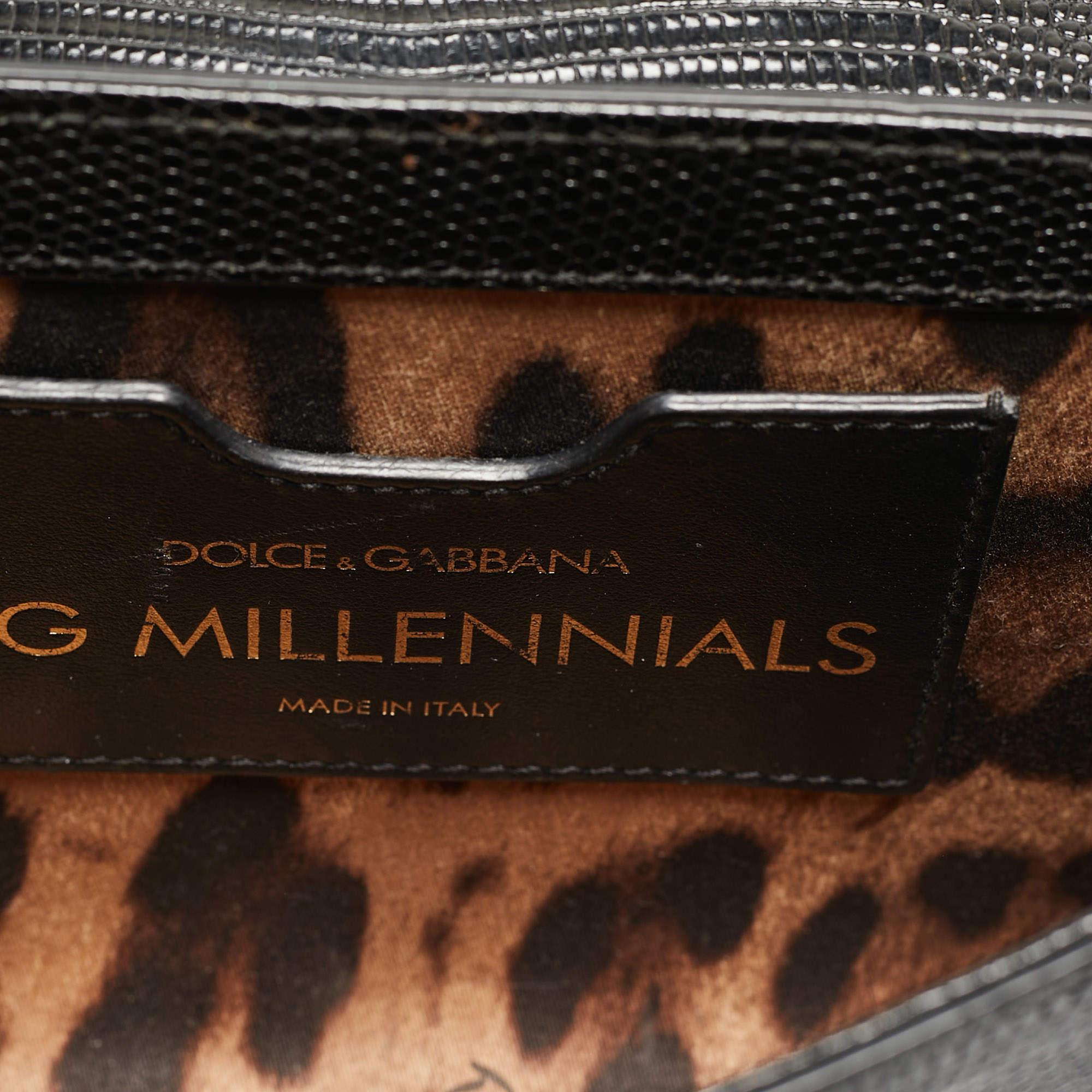 Dolce & Gabbana Black Lizard Embossed Leather Mini DG Millennials Crossbody Bag 4