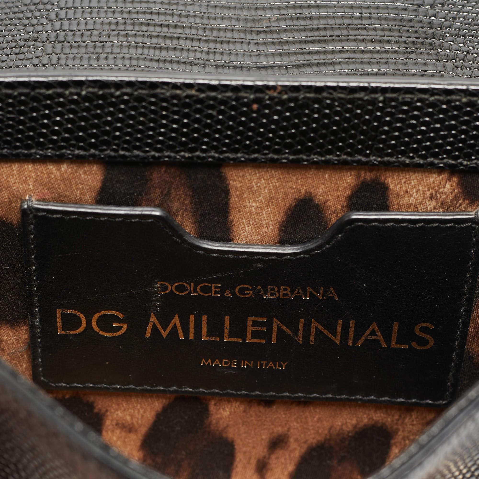 Dolce & Gabbana Black Lizard Embossed Leather Mini DG Millennials Crossbody Bag 5