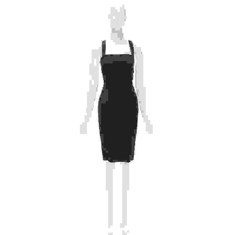 DOLCE GABBANA black logo elastic strap cross back bodycon dress IT36 XS 6