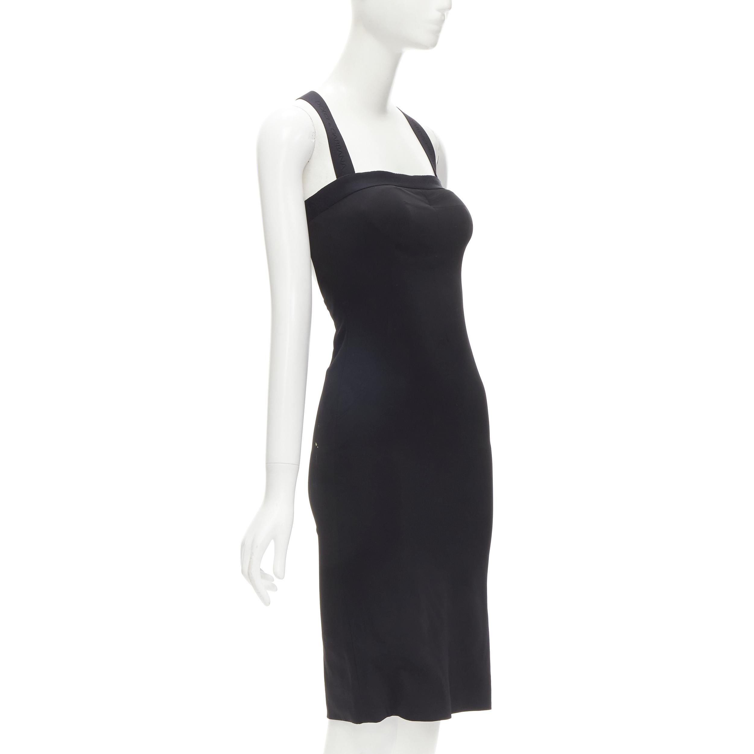 DOLCE GABBANA black logo elastic strap cross back bodycon dress IT36 XS In Good Condition For Sale In Hong Kong, NT