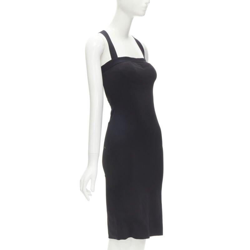DOLCE GABBANA black logo elastic strap cross back bodycon dress IT36 XS In Good Condition In Hong Kong, NT