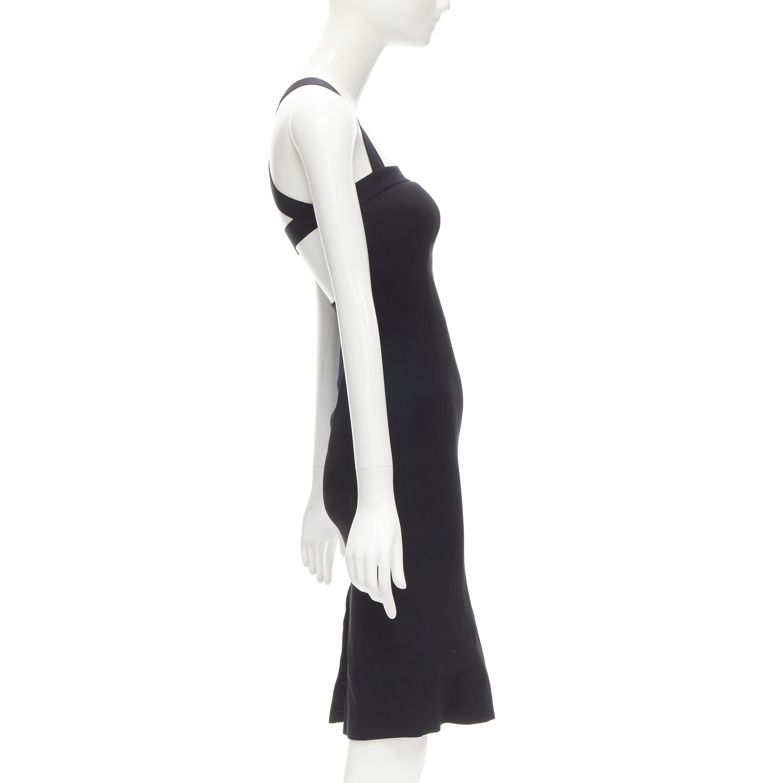 Women's DOLCE GABBANA black logo elastic strap cross back bodycon dress IT36 XS For Sale
