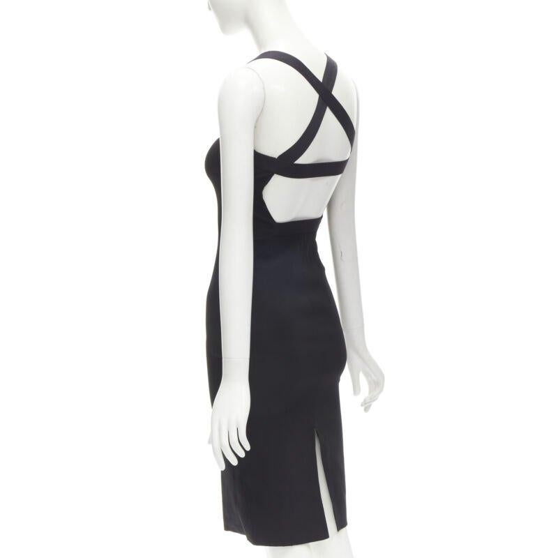 DOLCE GABBANA black logo elastic strap cross back bodycon dress IT36 XS 1