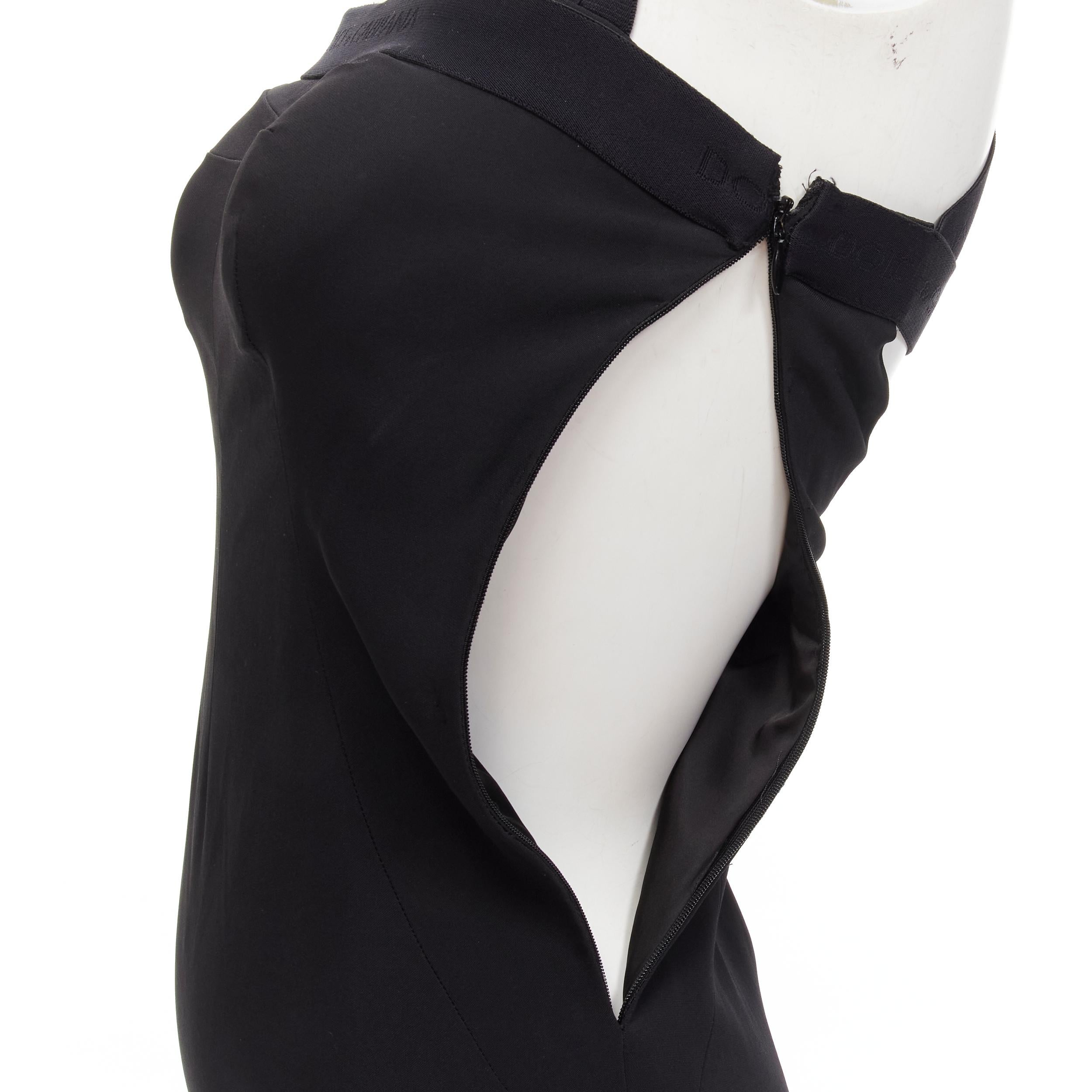 DOLCE GABBANA black logo elastic strap cross back bodycon dress IT36 XS For Sale 2